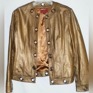 Womens Nicola Berti Small Made In ITALY Leather Jacket Copper Bronze Open Front